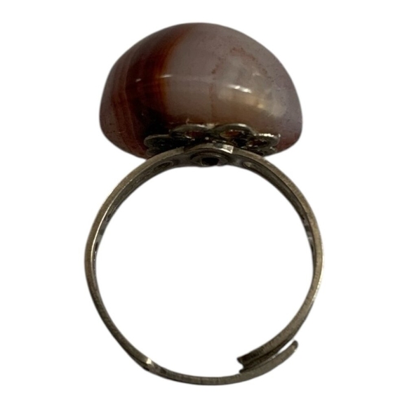 Vintage Carnelian Agate Sphere Ring Silver Adjustable Band One Size - Picture 3 of 3
